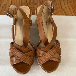 [Antonio Melani] Gwenllian Leather Espadrille Wedges (Brown)